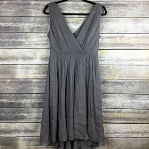 J Crew Frances Gray Silk Chiffon Pleat Lined Dress